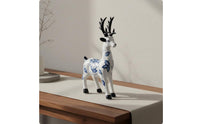 2 Pieces Blue and White Deer Ornaments Elegant Design Sitting Deer Figurines Delicate Details Home Decors for Study, Entryway
