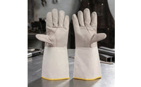 Heat Resistant Soldering Gloves with Canvas Cuffs Heavy-Duty Leather Soldering Gloves Long-Lasting Professional-Grade for Welders, Metalworkers, Blacksmiths, Metalworking, Forge Work