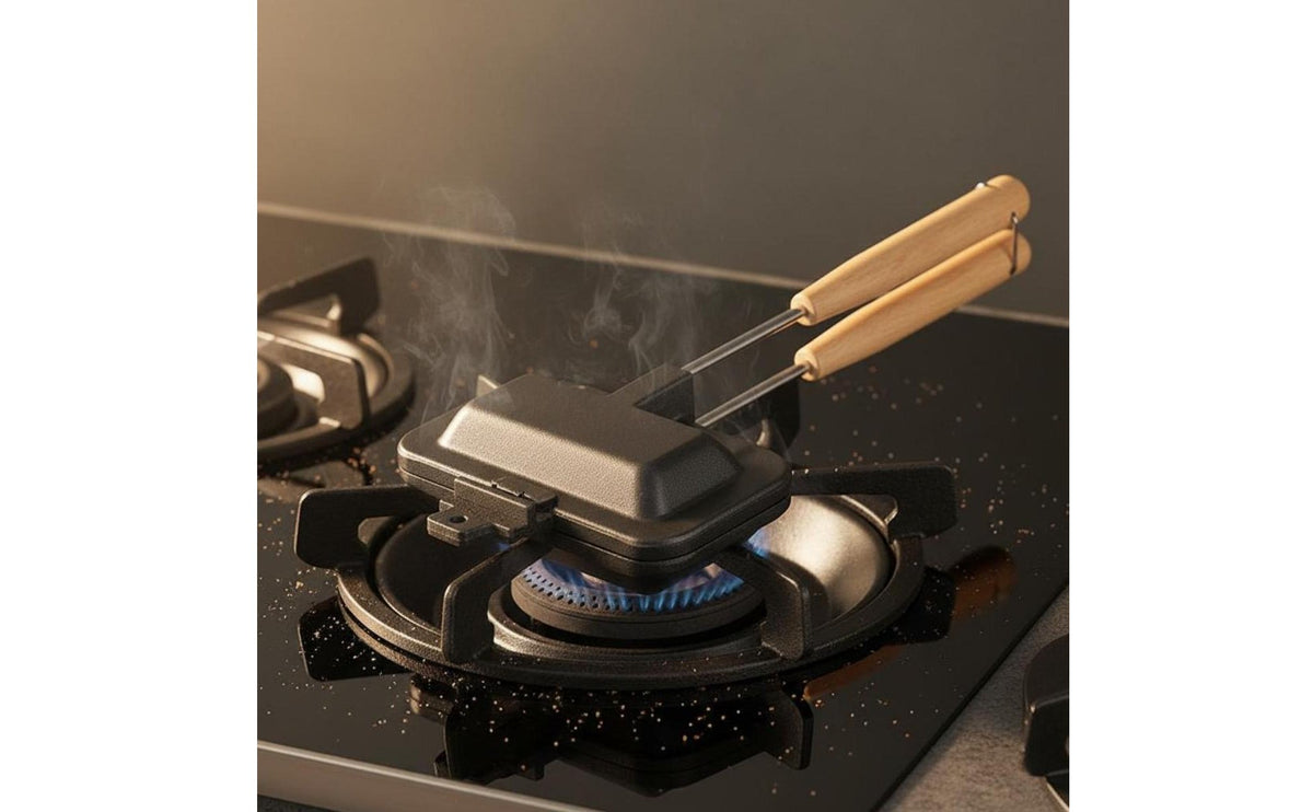 Double Sided Sandwich Pan Detachable Handle Double Sided Sandwich Maker Edges Non-Electric Toastie Maker for Beginners, Breakfast, Outdoor