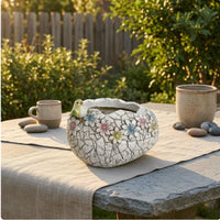Textured Cracked Eggshell Planter Raised Flowers Eggshell Planter Engraved Plant Container Pastel Floral for Courtyard, Balcony