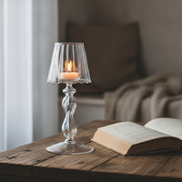 Candle Holder with Pleated Shade Carved Glass Candlestick Holder Clear Glassware for Home Stylists, Wedding Planners, Weddings
