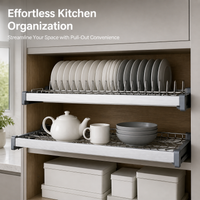 Pull Out Dish Drying Rack, 304 Stainless Steel Cabinet Dish Rack with Drainage Tray, Brushed Silver Dish Drainer for Kitchen Tidy, 265x125mm