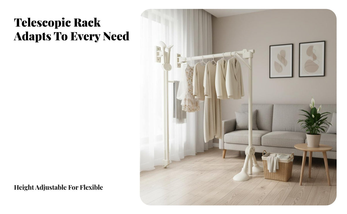 Suction Cup Clothes Rack Drill Floor Standing Laundry Hanger Foldable Telescopic Dehumidifying Pole for Apartment Dwellers, Renters, Balcony, Indoor