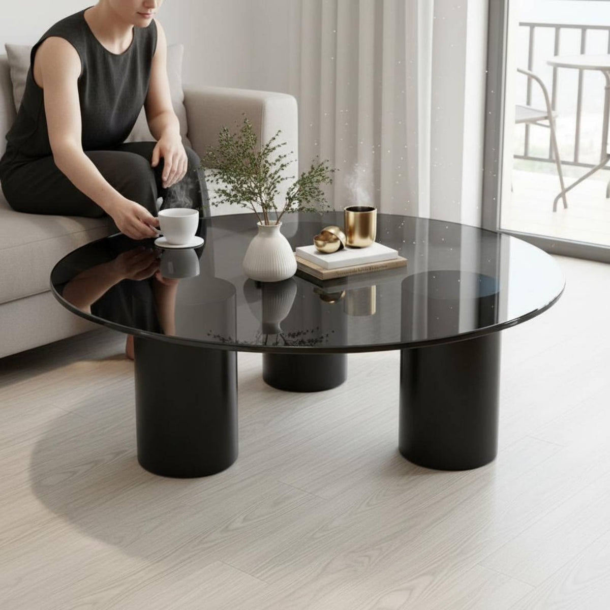 Glass Surface Table Table Easy to Clean Modern Coffee Table Scratch Resistant Living Room Furniture for Families, Balcony, Office Lounge