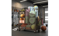Rolling Mesh Storage Carrier Side Basket Exercise Mat Carrier Curved Guard Exercise Mat Rack Grid Wire