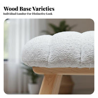 Solid Wood Legs Puffy-Shaped Ottoman Soft Cushi Single D Top Vanity Stool Multi-Purpose Upholstered Seat Space-Saving for Design Enthusiasts, Home Decorators, Apartment Dwellers, Dressing Room, Bedroom, Entryway