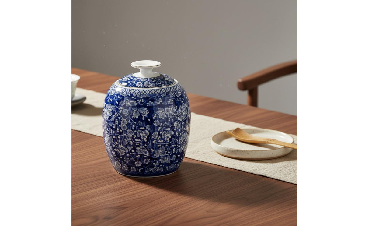 Ceramic Tea Jar Sealed Tea Storage Jar Chinese Retro Type Ceramic Canister with Lid for Gift Giving