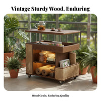 Retro Design Wheeled Accent Table with Adjustable Top Multifunctional Design Lift-Top Rolling Side Table Space-Saving Household Furniture Built-in Storage for Apartment Dwellers, Homeowners, Telecommuting Workers, Living Room, Small Areas, Bedroom