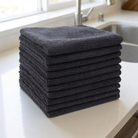 Black 25cm Microfibre Cloth and Cleaning Cloths, Super Absorbent Cloth for Kitchen and Car, Reusable Low-Lint Microfiber with Locked Edges