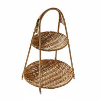 Imitation Bamboo Weave Rattan Design Tea Basket Double Layer Two-Tier Woven Basket Handwoven Look Home Storage Photo Prop for Dessert Display
