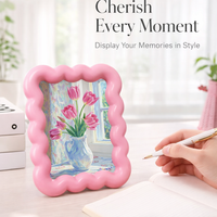 Photo Frame with Baroque Wave Pattern for Home Decor, Resin Picture for Family Nordic Style Tabletop Display, Elegant Painted Finish