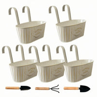 5 Pieces Weathered Finish Oval Hanging Planter Retro Metal Hanging Planter