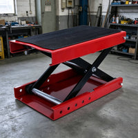 Black Pad Surface Motorcycle Repair Lift Adjustable Height Motorcycle Scissor Jack 370 Mm Tall Motorbike Hoist Stand Metal