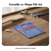 10 Pieces Multi-Functional Guitar Fret Polishing Files Includes Storage Pouch Guitar Nut File Set Comfortable Grip for Workshop, Home Studio