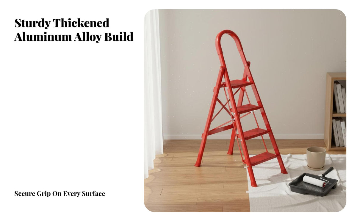 Foldable Aluminum Alloy Ladder Multi-Purpose Folding Step Ladder Space-Saving Lightweight Aluminum Stepladder Sturdy Construction for Homeowners, DIY Enthusiasts, Kitchen, Garage, Office, Living Room