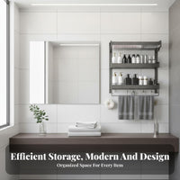 Drillno-Drill Installation 3-Tier Towel Rack with Bar Easy to Install Wall-Mounted Organizer with Shelves and Bar Space-Saving Design Bathroom Furniture Rust-Resistant for Apartment Dwellers, Homeowners, Families, Restroom, Shower Room, Spa, Gym