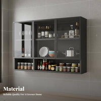 Wall Mounted Storage Cabinet Solid Wood Board Wall Mounted Glass Cabinet Space-Saving Suspended Display Shelf with Doors for Washroom, Balcony