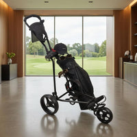 Metal Frame Folding Golf Push Trolley Mesh Basket Three-Wheel Golf Trolley