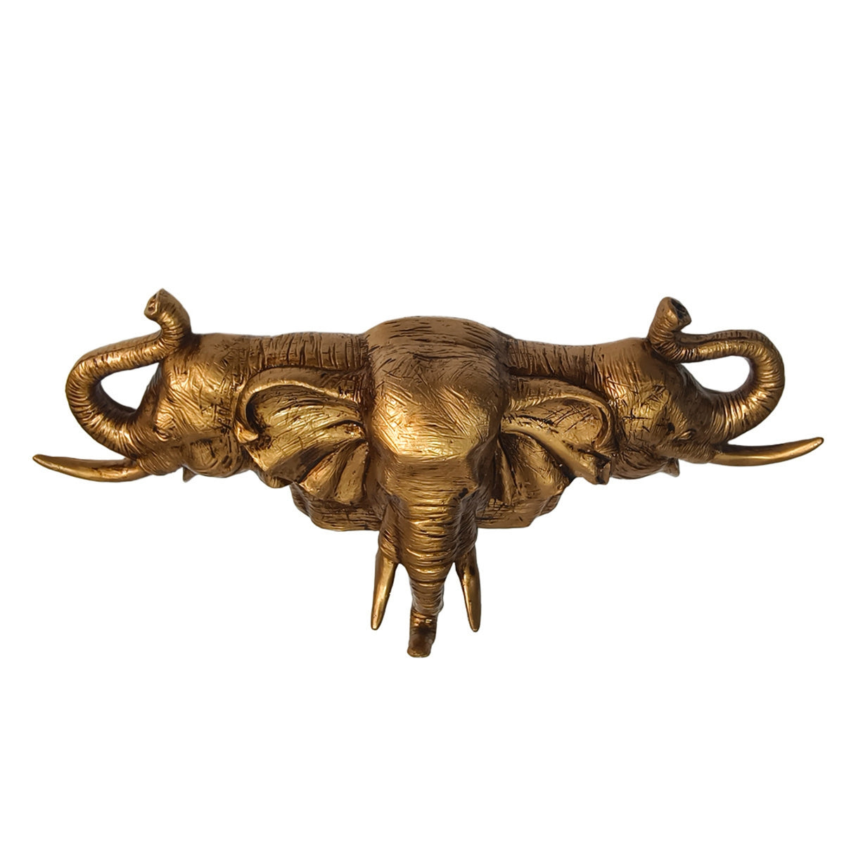 Elephant Head Wall Plaque Antique Gilded Wall Plaque with Elephant Heads Golden for Art Collectors, Hallway