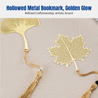 Brass Foliage Metal Bookmark, Ginkgo Sunburst Tree, Etched Vein, Hollow Design, Elegant Literary Accessory