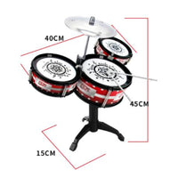 White Drumheads Kids Floor Drum Instrument Red Drums Standing Toy Drum Set Black Stand Star Print for Children