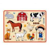 Early Learning Chunky Wooden Puzzle Hands-on Play Wooden Puzzle Board Red Border Children's Toy Educational for Toddlers, Classroom