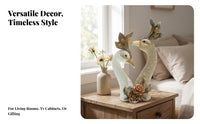 Textured Feathers Intertwined Peacock Statue Ornate Double Peacock Figurine Floral Base for Living Room Cabinet, TV Stand