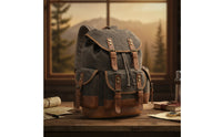 Waxed Canvas Backpack Rugged Canvas Rucksack with Leather Trim Vintage Backpack with Buckle Straps for Journeyers, Students, Travel, Commuting