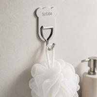 Wall Hooks, Brushed Silver Stainless Steel Towel Hook, Heavy Duty 3kg No Drill Hooks for Kitchen Bathroom, Automatic Traceless
