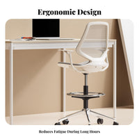 Lumbar Support Rolling Drafting Chair Adjustable Height Ergonomic High-Back Mesh Chair With Foot Ring Office Furniture 360° Swivel for Students, Architects, Artists, Study Room, Studio, Reception Area