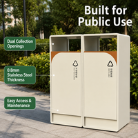 Sorting Waste Bin, Public Recycling Bin, Freestanding Outdoor Litter Bin, Brushed Stainless Steel, 0.8 mm Thick