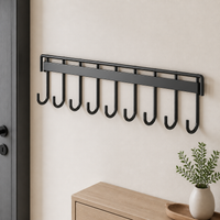 Wall Mounted Coat Rack, Key Holder Wall Mount with 4-12 Hooks, Black Metal Coat Hooks for Mudroom, Easy Installation No-Drill Hat