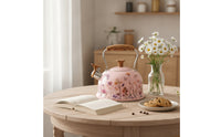 Floral Print Tea Kettle with Wood-Look Handle Food-Grade Tea Kettle with Wood Pattern Handle Loud Fast Heating for Homeowners
