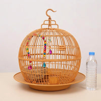 Round Bird Cage, Spherical Folding Bird Cage for Small Exotic Pets, Indoor Small Bird Cage with Base Tray and Hanging Hook for Small Birds