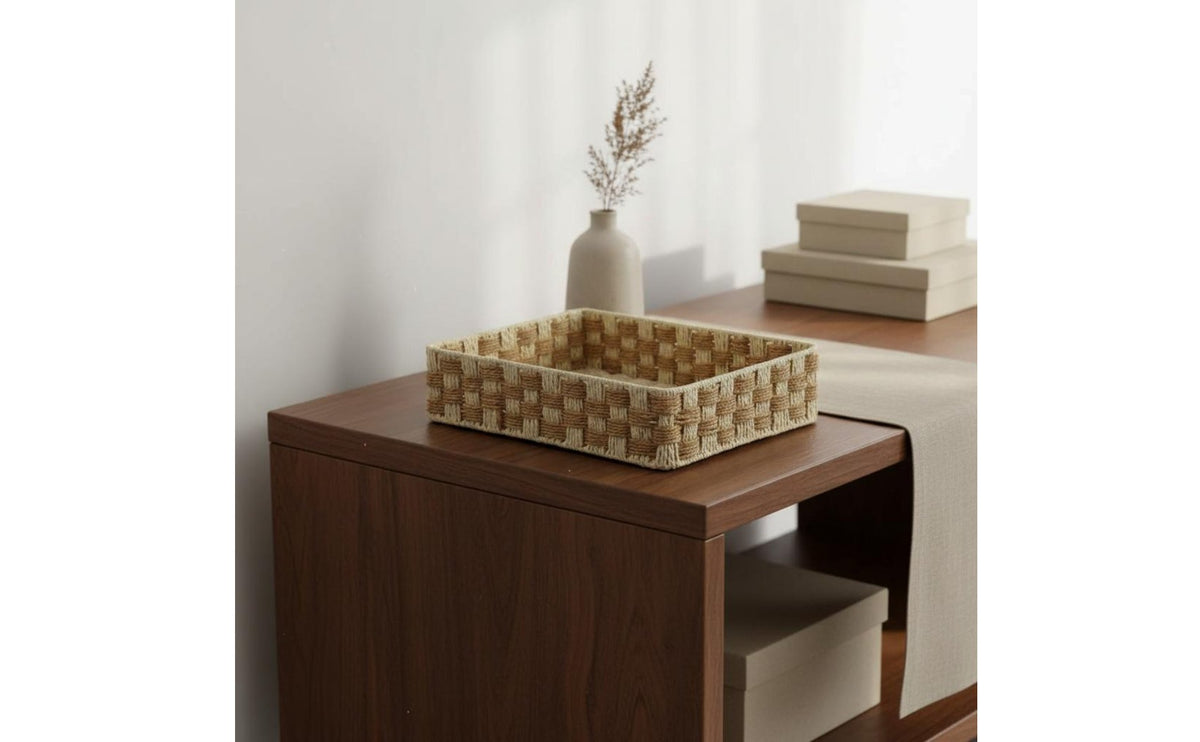Woven Paper Rope Basket Handmade Braided Organizer Basket Versatile Japanese Aesthetic Organizer Box for Living Room, Bedroom, Closet