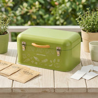 Metal Storage Box Green Storage Box with Lid Portable Lidded for Gardeners, Hobbyists, Potting Shed, Greenhouse, Garden