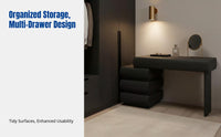 Modern Black Dressing Table, Small Apartment Bedroom Vanity, Integrated Chest of Drawers, Nordic Minimalist Design