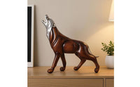 Electroplated Metal Accents Wood Big Feline Statue Detailed Contours Wood Feline Figurine Standing Pose Desktop Ornament