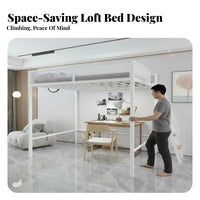 Space-Saving Loft Bed Strong Load-Bearing Metal Loft Bed Stable and Sturdy for Children, Students, Small Apartment, Dorm Room