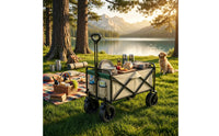 Heavy Duty Camping Wagon with All-Terrain Wheels Sturdy Folding Wagon Telescopic Collapsible Cart with Side Pocket Adjustable for Shopping