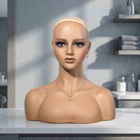 Mannequin Head with Shoulders Realistic Female Mannequin Bust Bald Hairpiece Display Head for Cosplayers, Jewelers