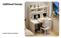 Minimalist Design Study Desk with Hutch Multiple Storage Options Workstation with Hutch and Drawers Spacious Desktop Writing Table Organized Compartments for Students, Teenagers, Telecommuting Workers, Bedroom