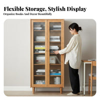 Nordic & design Multi-Tier Wooden Shelving unit dense Wood Construction shelving unit Japanese visual & design Display Cabinet Optional Glass Doors for Book Lovers, Interior Designers, home dwellers