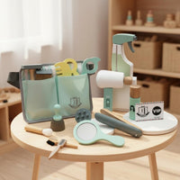 18 Pieces Wooden Hairdresser Toy Set Smooth Edges Wooden Makeup Toy Set Water-Based Paint Pretend Salon Playset for Preschoolers, Playroom