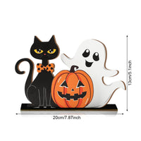 Freestanding Pumpkin Ghost Cat Sign Indoor Halloween Tabletop Decoration Holiday Wooden Halloween Centerpiece Autumn for Mantel