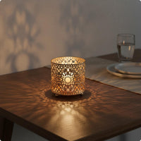 Hollow Lantern Candle Holder Windproof Gold Metal Candle Holder Warm Ambience