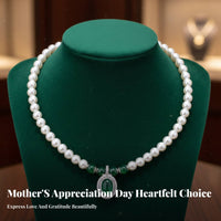 Pearl and Green Stone Necklace Family Day Gift Gemstone Pearl Necklace Elegant Design Neck Jewelry for Moms, Women, Formal Events, Wedding, Party