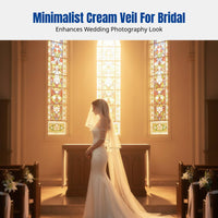 Bridal Veil, Double Tier Edged Veil with Comb, Simple Cream Wedding Headpiece, European Design, Photography Accessory