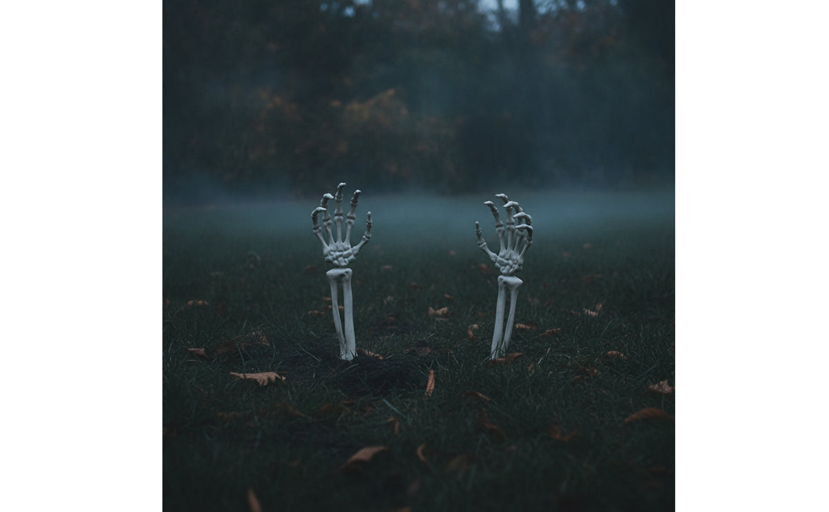 2 Pieces Halloween Skeleton Hand Stakes Articulated Skeleton Arm Stakes Spooky Decorations Plastic for Yard, Lawn, Garden, Haunted House