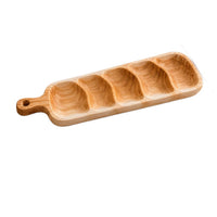Solid Wood Compartment Tray with Handle, Japanese Style, for Snacks and Fruits